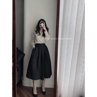 Set áo lụa trai và váy tiểu thư đen mimee