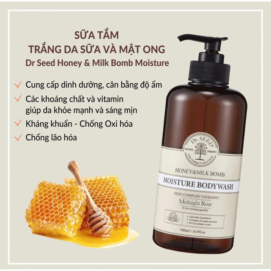 Sữa Tắm Trắng Da Toàn Thân DR SEED Honey & Milk Bomb Moisture Bodywash Chiết Xuất Sữa Và Mật Ong Hương Nước Hoa