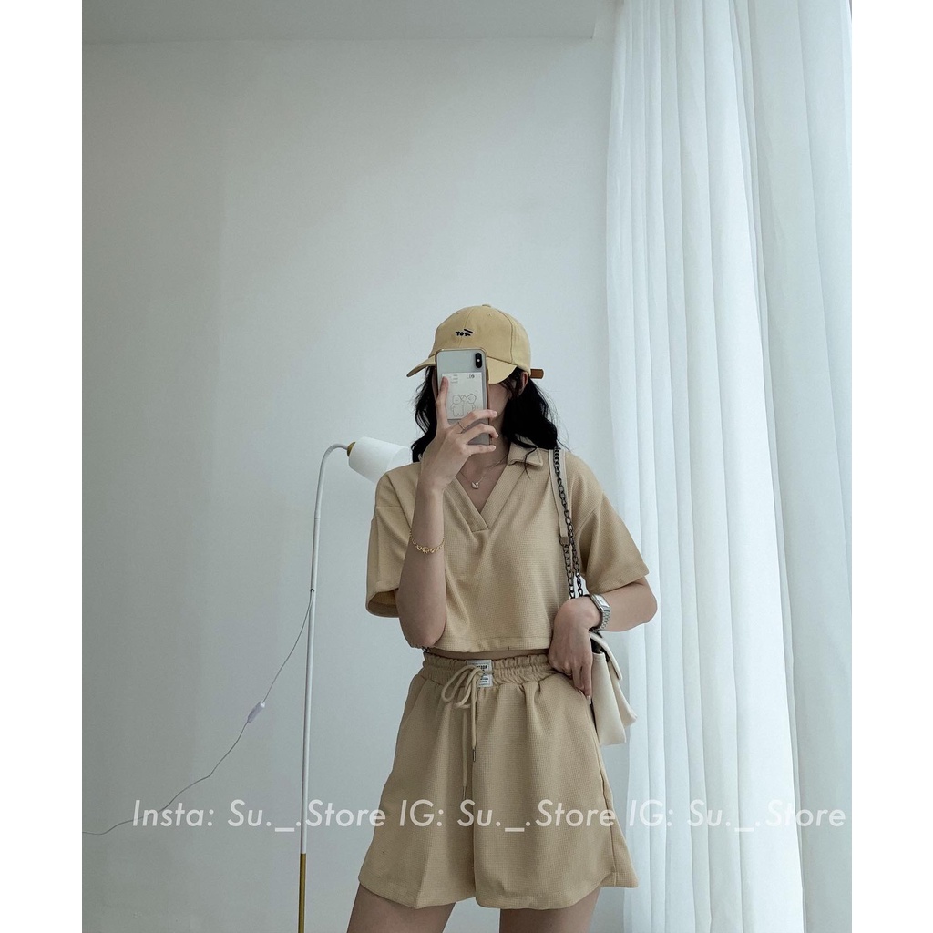 Set áo gân tăm croptop rút eo kèm short S196 SUSTORE