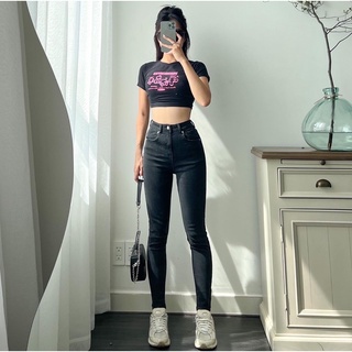 Quần skinny xám lưng cao
