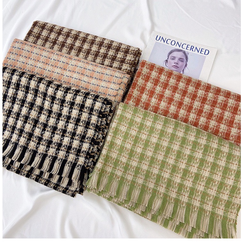 KC03 Khăn choàng nam nữ cashmere caro phối màu nhã nhặn sang trọng quý phái