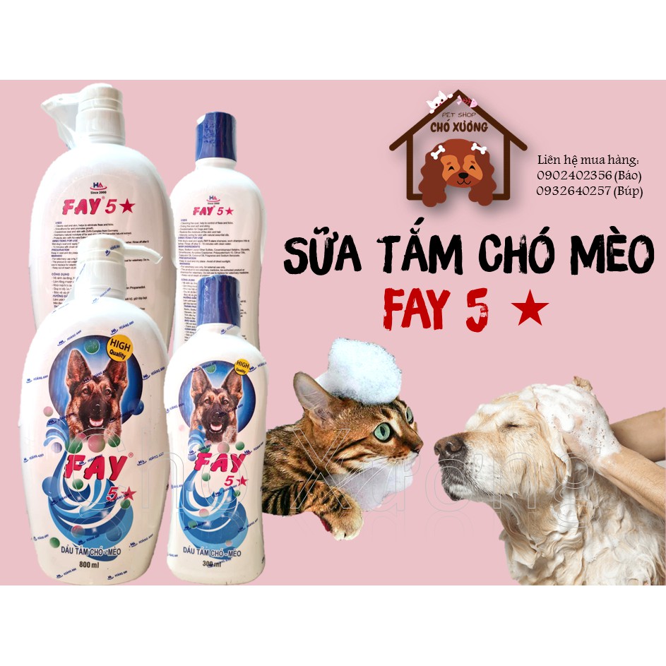 Sữa tắm chó mèo FAY 5 sao làm sạch ve rận khử mùi mượt lông 300ml 800ml