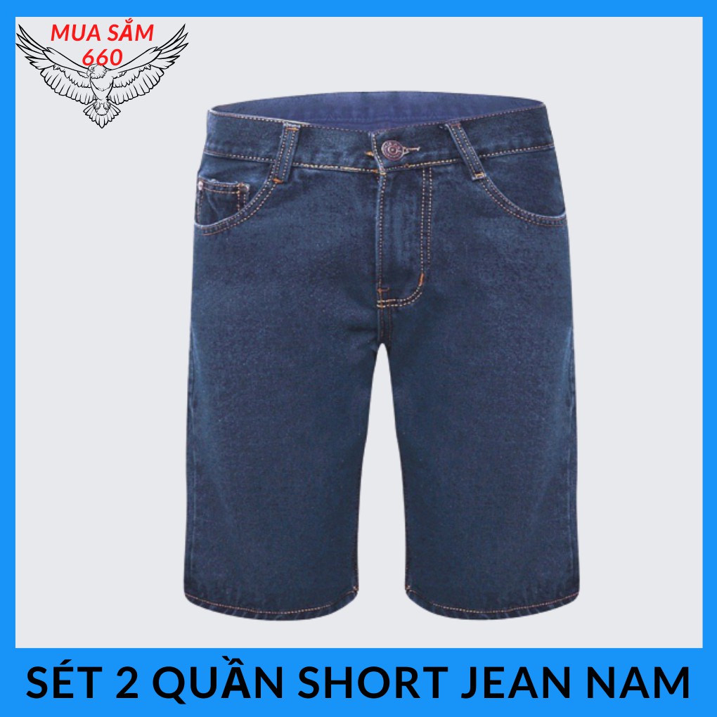 Combo 2 quần sọt jean nam màu xanh chất vải cứng cáp, quần đùi nam (tặng kèm vớ)-MS03