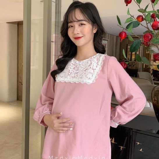 Đồ bầu mặc nhà cotton len Thu Đông - Bộ bầu sau sinh thiết kế - NH123