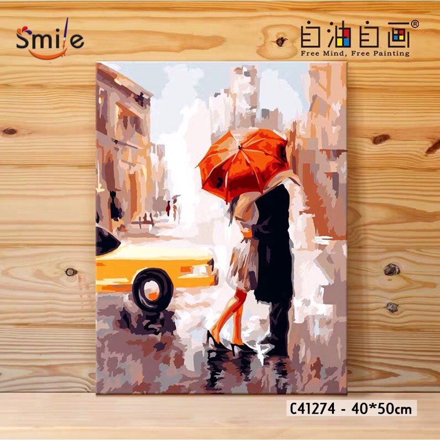 Tranh Tô Màu Số Cao Cấp Smile FMFP Tình yêu nụ hôn nơi góc phố C41274