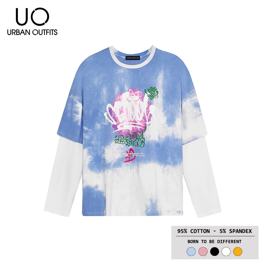 Hàng OUTLET 3 Màu TDO08 Áo Thun Tay Dài Phối Nam Nữ Form Rộng URBAN OUTFITS Loang Màu SCHOOL 100 Cotton 4 Chiều