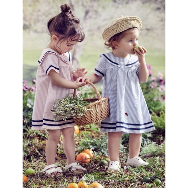 Đầm thủy thủ sọc baby doll xanh & hồng Milk Mile cho bé gái