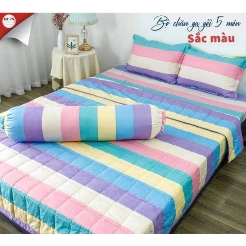 Set chăn hè Cotton Poly 5 món gồm 1 ga ,2 vỏ gối đầu , 1 vỏ gối ,1 chăn hè Trần