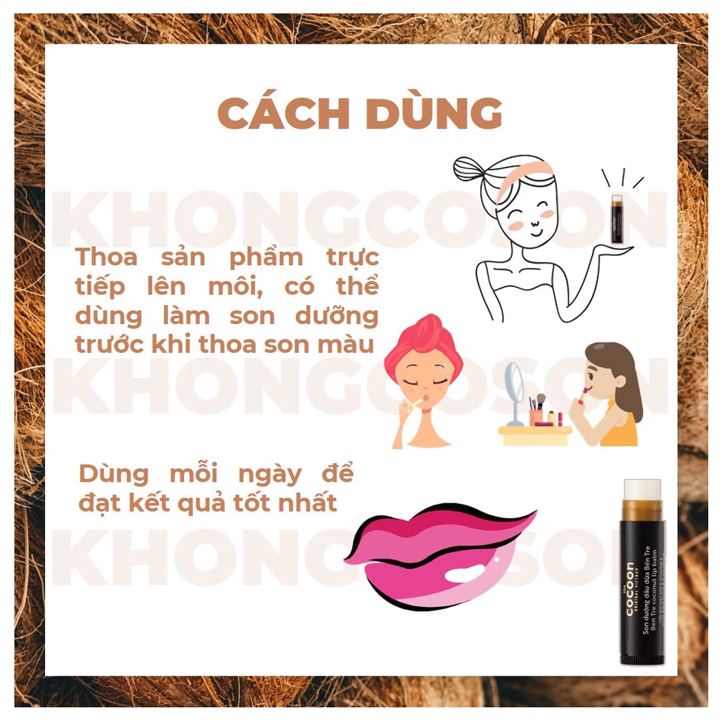 Son Dưỡng Cocoon Dầu Dừa Bến Tre Dưỡng Ẩm Cho Môi Căng Mọng 5g - Khongcoson