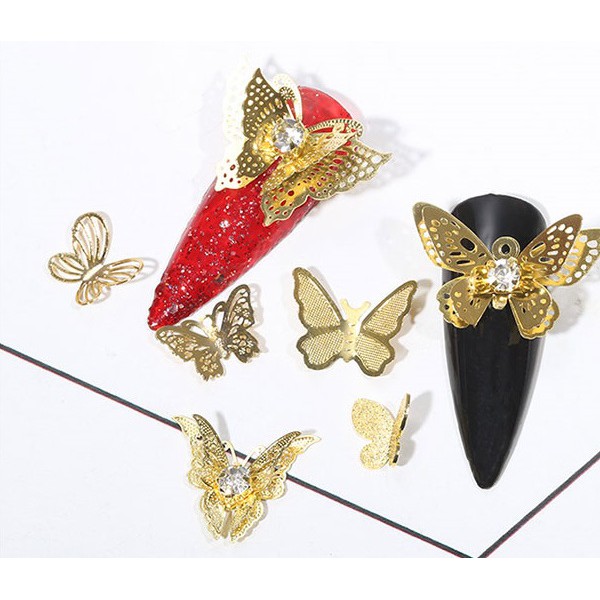 Bướm Ba Chiều Vàng Kim Loại ĐÍnh Móng