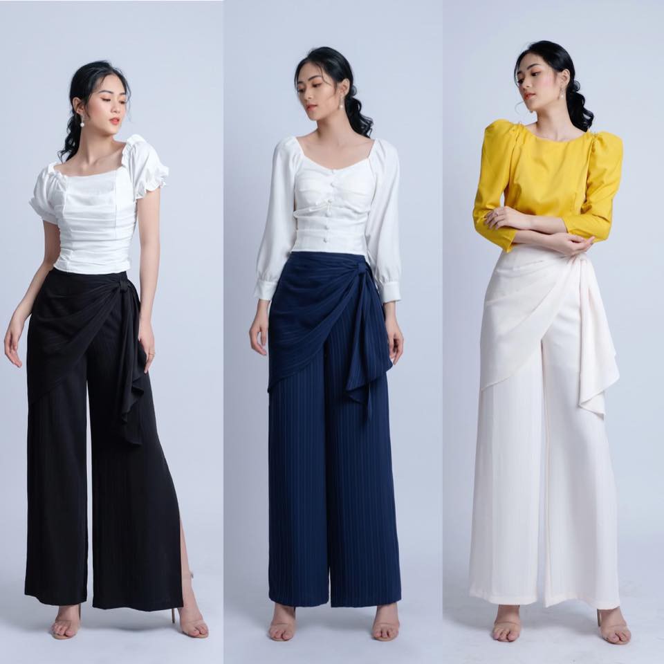 Quần ống suông bèo nơ màu trắng, đen, xanh navy