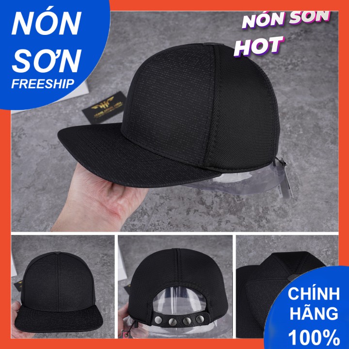 Nón Sơn Snapback đen trơn mỏ ngang bằng phong cách hip hop / Nón Snapback Nón Sơn chính hãng