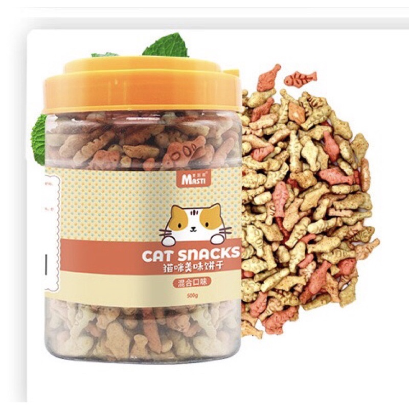 Bánh quy cho mèo Cat Snack Masti - Đồ ăn nhẹ cho thú cưng 500g - Đóng hộp Catnip chắc răng bổ mắt dưỡng lông cho mèo