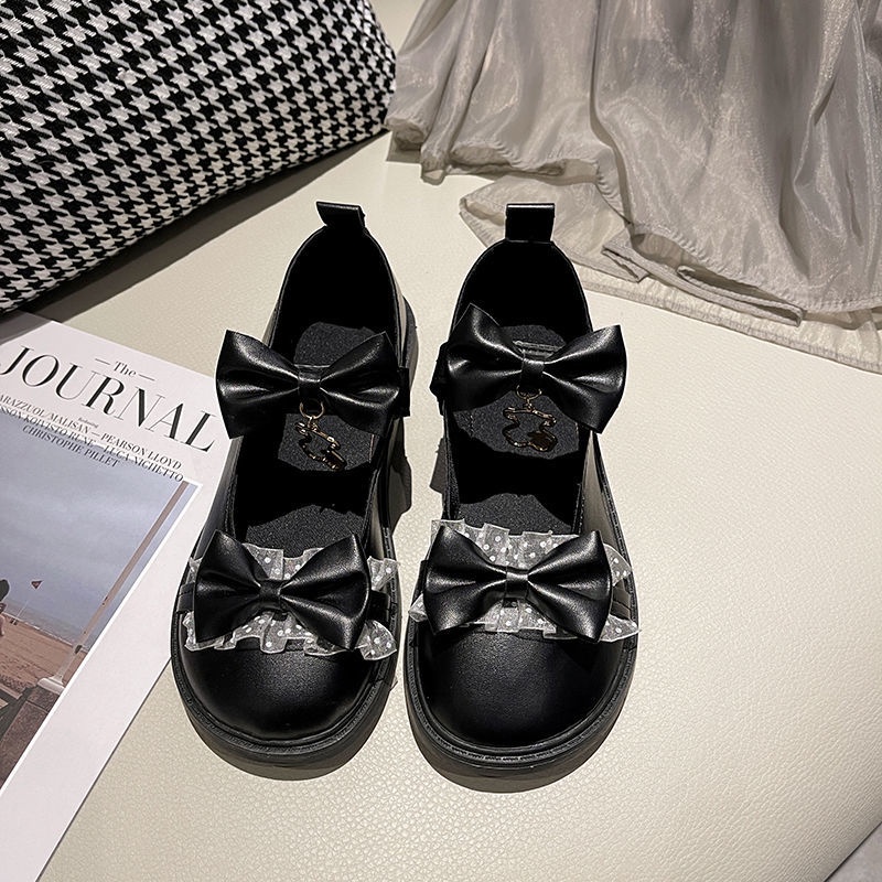 Giày da đế mềm đính nơ phong cách Lolita Hàn Quốc thời trang mùa hè 2021 cho nữ