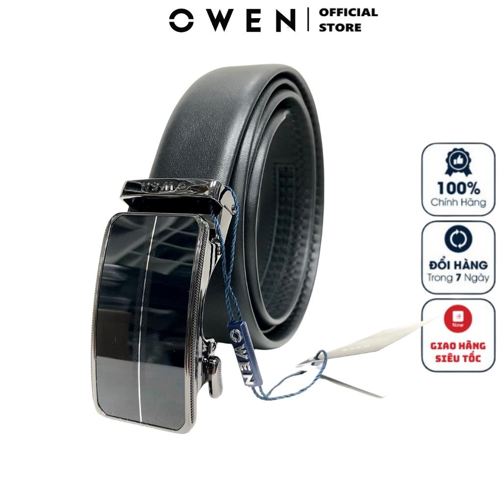 Thắt lưng da bò nam cao cấp OWEN BELT221354 Dây Da Màu Đen Nịt Nam Mặt hợp kim đúc nguyên khối khóa trượt tự động