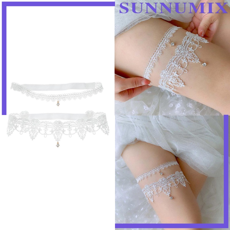 Set 2 Đai Nịt Bít Tất Thêu Hoa Quyến Rũ Dành Cho Nữ / Phụ Nữ / Cô Dâu Màu Đen Size S
