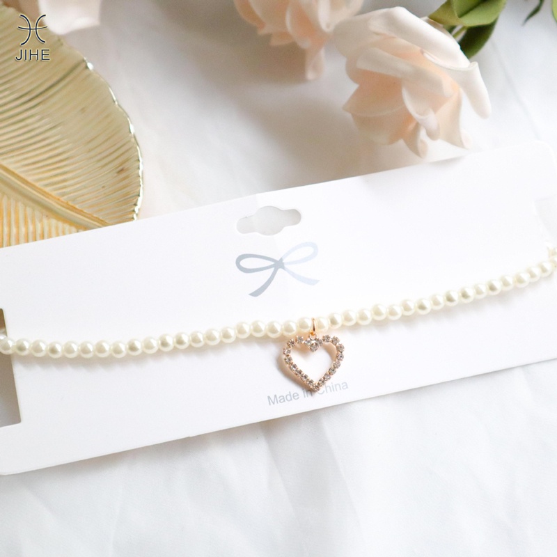 Vòng Cổ Đính Ngọc Trai Hình Trái Tim Thời Trang Cho Nữ