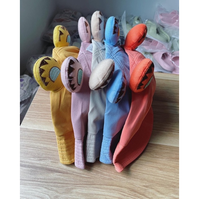 Mũ cho bé trai bé gái vành rộng thêu mèo cười tai nơ dễ thương , phù hợp 5 tháng - 4 tuổi