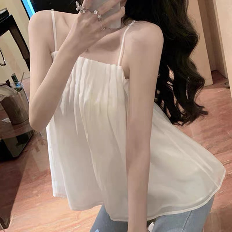 Áo 2 dây xếp tầng vải lụa tơ trẻ trung cá tính đủ size