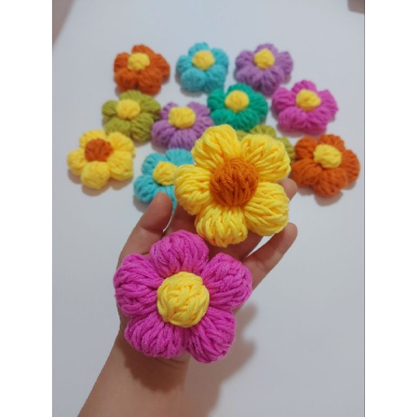 Hoa len size 8cm, pin cài hoa len