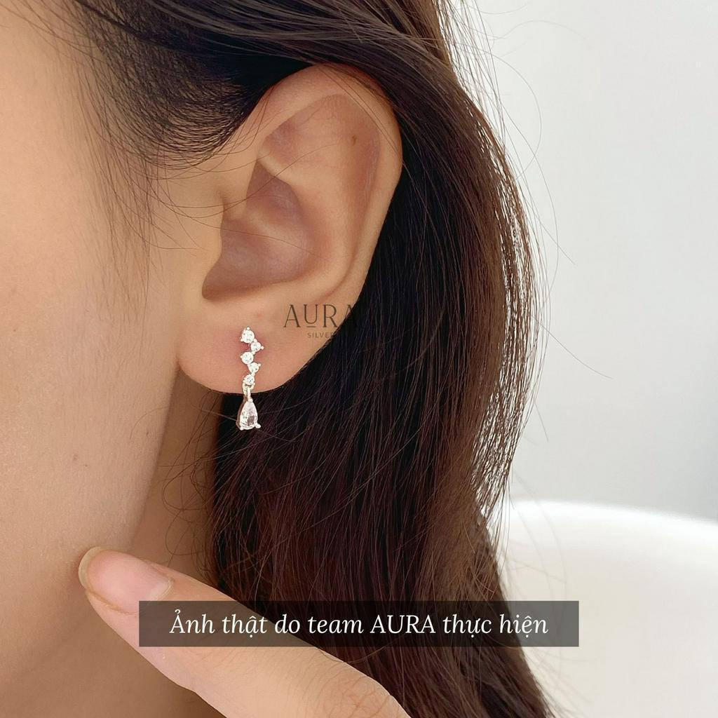 Bông tai nữ AURA bạc, khuyên tai dáng dài đính đá sang chảnh-AURASILVER-KT14
