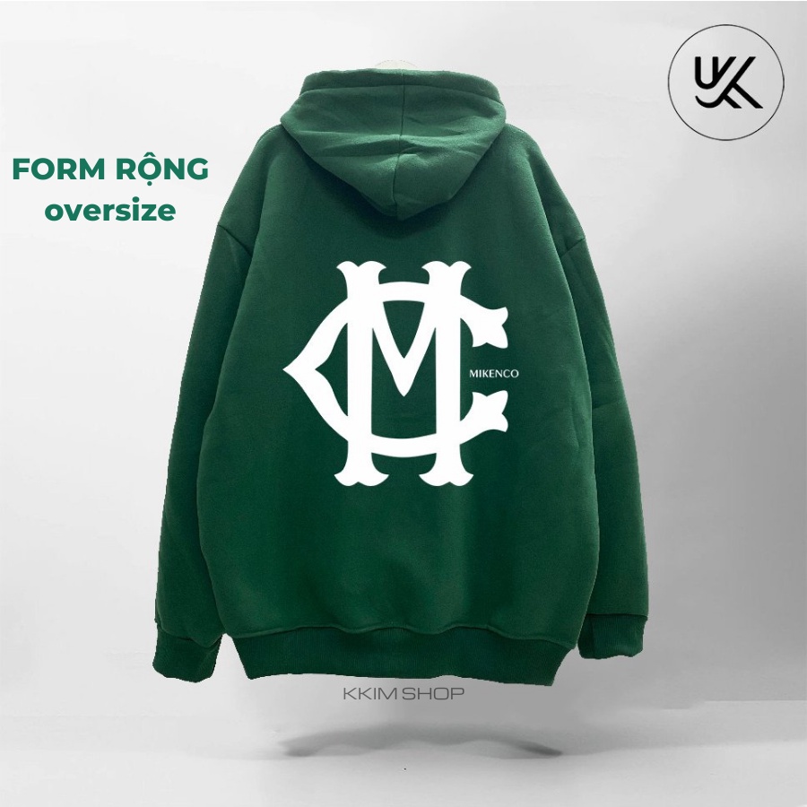 Áo Nỉ HOODIE LOG MIKENCO, Áo hoodie XANH LÁ unisex nam nữ form rộng oversize chất liệu Nỉ bông cao cấp KKIM SHOP