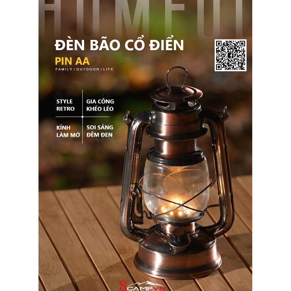 Đèn bão LED cổ điển dùng pin AA trang trí cắm trại dã ngoại du lịch