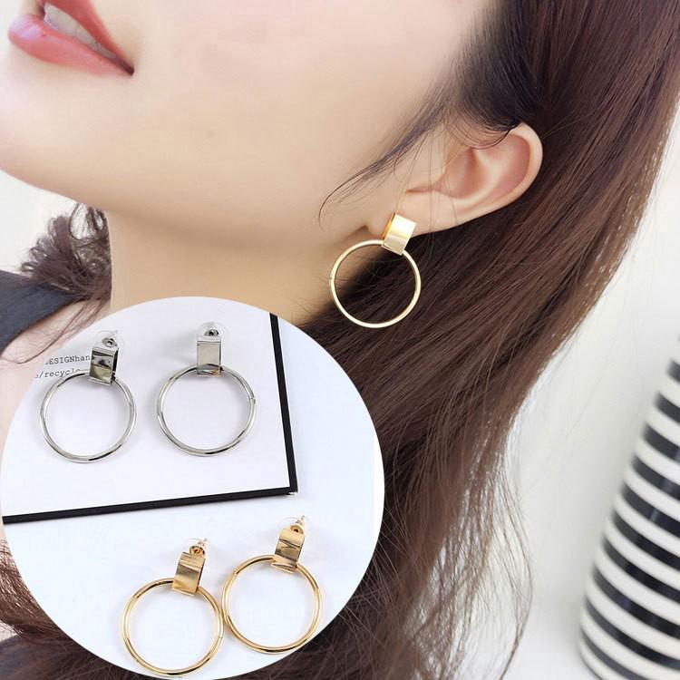 Đôi khuyên tai họa tiết vòng tròn kiểu dáng đơn giản trẻ trung cho nữ