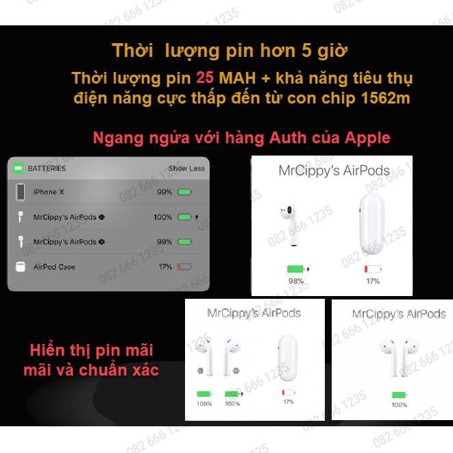 Tai Nghe Bluetooth Hổ Vằn - Chip LOUDA 1562M - Pin Siêu Trâu - Bản Cao Cấp Nhất - Âm Thanh Cực Hay