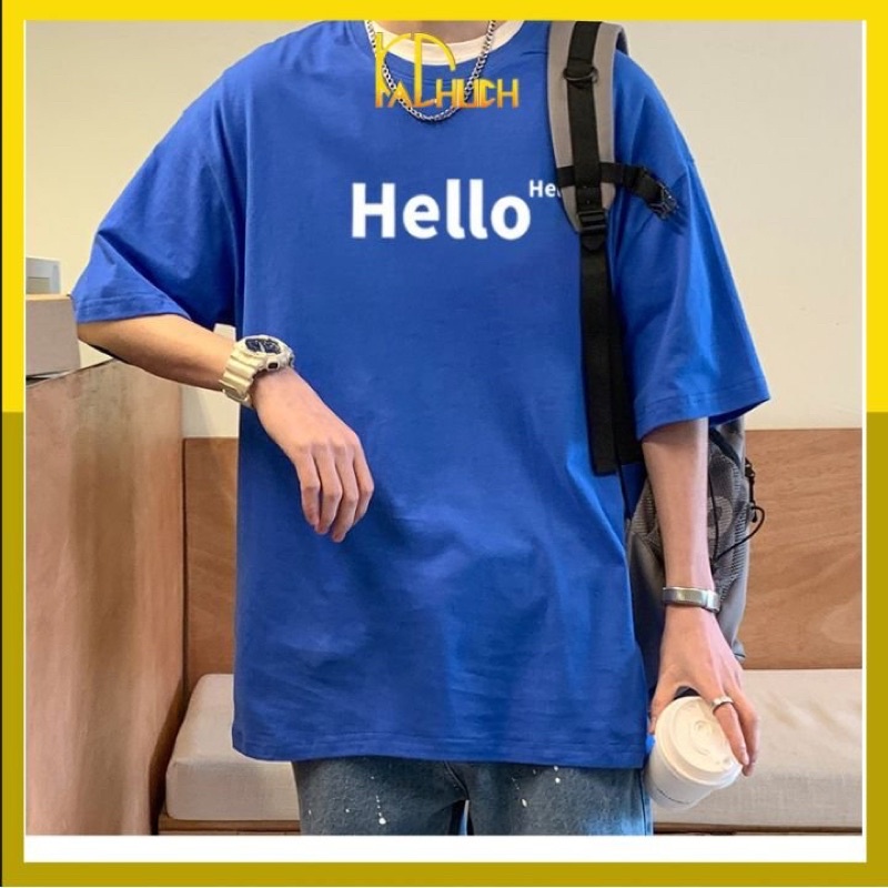 Áo phông nam in hello vải thun cotton freesize hàng dày dặn chuẩn shop