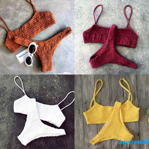 Bộ bikini 2 mảnh màu trơn kiểu dáng thời trang cho nữ
