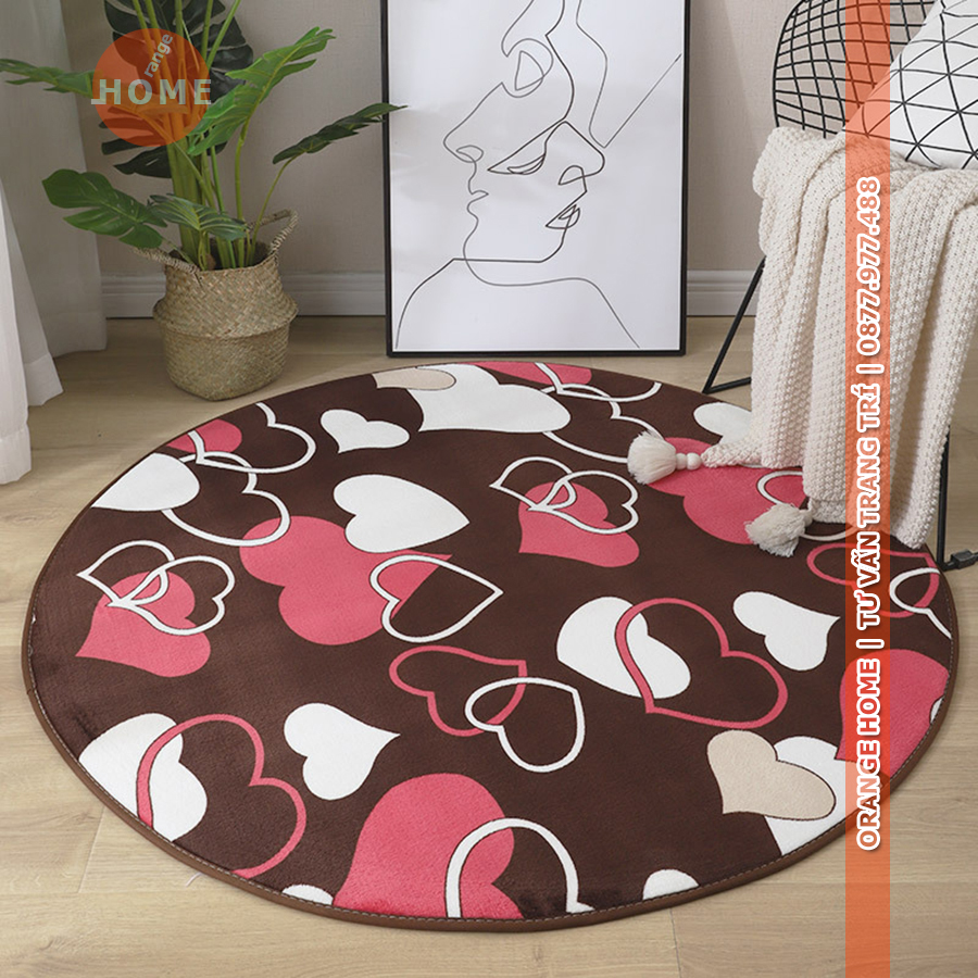 Thảm tròn hoa văn họa tiết trái tim 80cm | 100cm  | Nhung Nỉ | Trang trí phòng khách | phòng ngủ