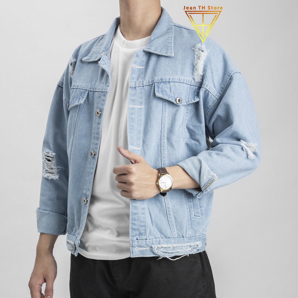 Áo khoác jean unisex nam nữ TH Store STras cá tính áo khoác bò phong cách ulzzang chống nắng cherrystore999
