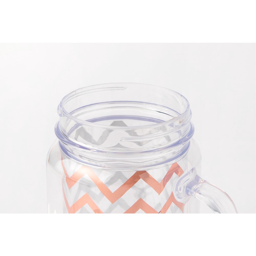 Cốc Uống Nước ARTBOX Hàn Quốc Có Nắp Đậy Và Ống Hút Họa Tiết Zigzag Rose Gold Lấp Lánh