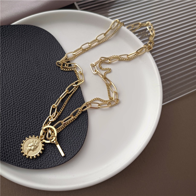 Dây chuyền hai lớp phong cách retro đơn giản cổ điển 19802