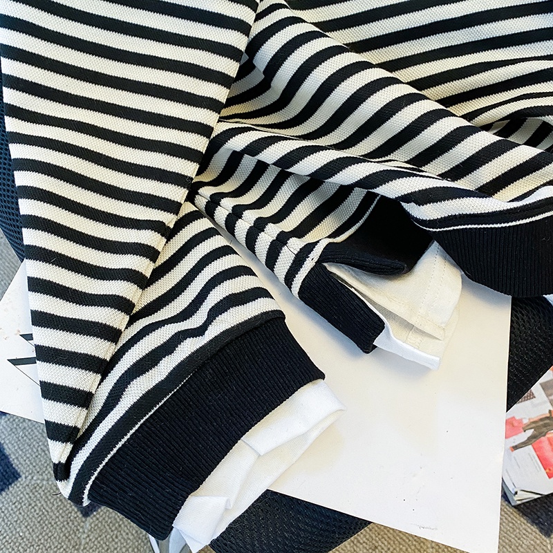 ZHELIHANGFEI Áo Thun Tay Dài Giả Hai Lớp Họa Tiết Kẻ Sọc Trẻ Trung