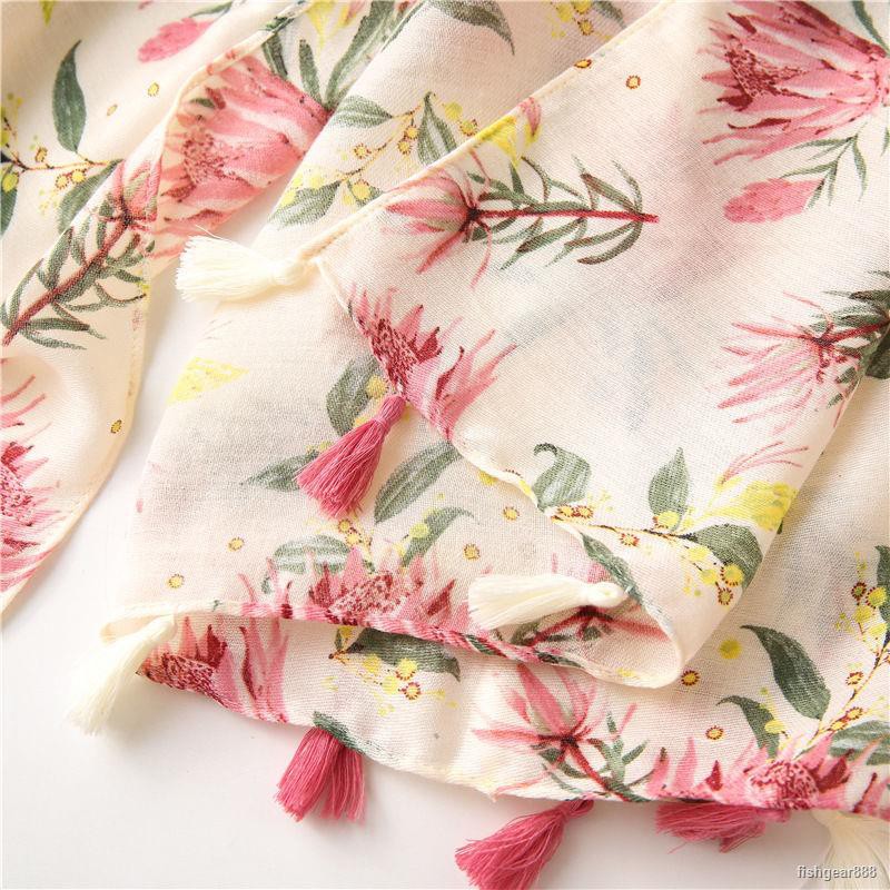 Khăn Choàng Cổ Vải Cotton In Hoa Kiểu Retro Thời Trang Mùa Xuân Cho Nữ