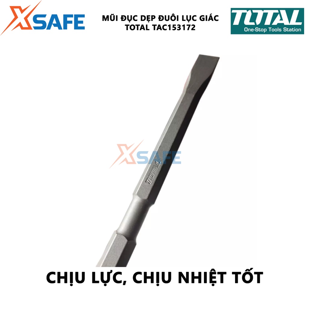 Mũi đục dẹp đuôi lục giác Total TAC153172 | mũi đục dẹp size 17x280x22mm, độ bền cao, chịu nhiệt [XSAFE]