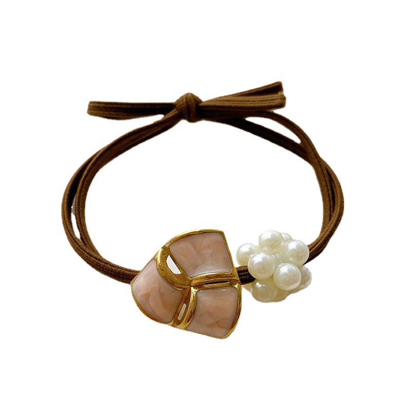 Dây Buộc Tóc Cao Su Co Giãn Đính Hạt Ngọc Trai Hình Hoa Thời Trang Cho Nữ