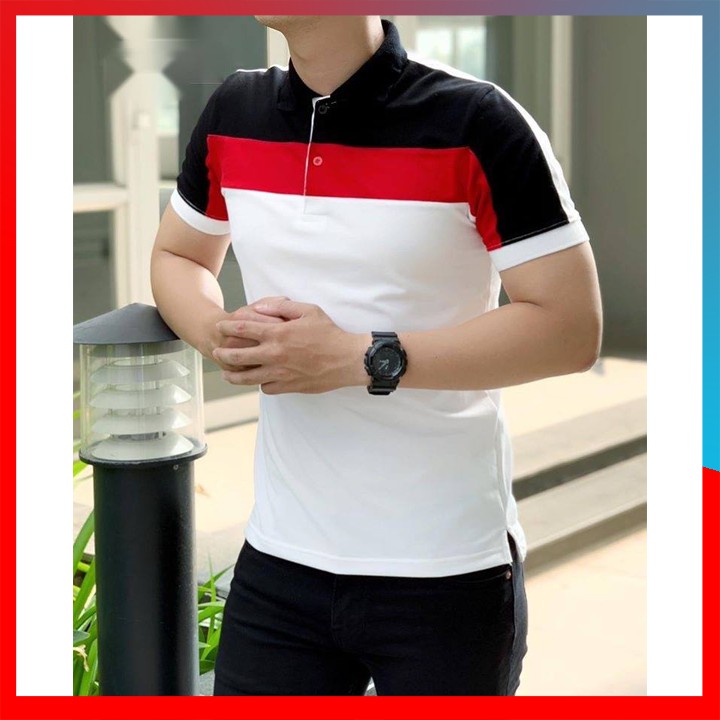 Áo Thun Nam ⚠️FREESHIP – HÀNG CHẤT⚠️ Cổ Bẻ Tay Ngắn Phối 3 Màu, Thun Cá Sấu 65/35 4 Chiều Cao Cấp - GM | BigBuy360 - bigbuy360.vn