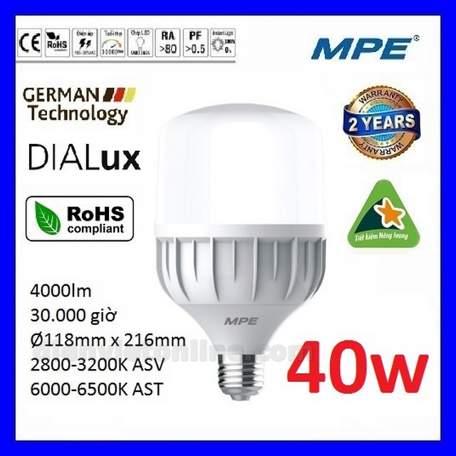 Bóng led bulb 40W cao cấp MPE LBD2-40 ( tiêu chuẩn Châu Âu ) - Điện Việt