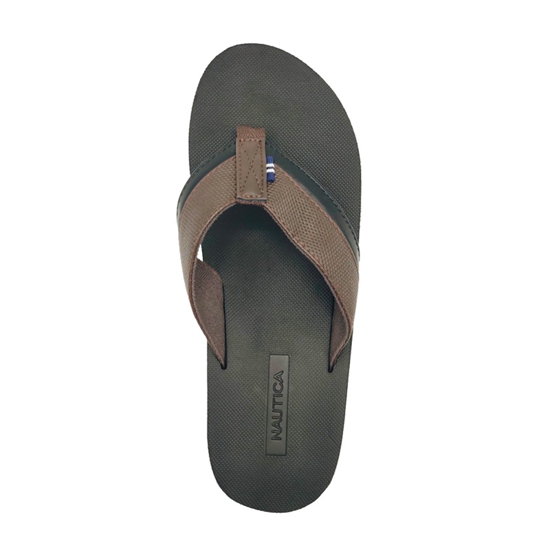 Dép Nautica Clarkson Logo-Embossed Thong Sandal - Brown/Black