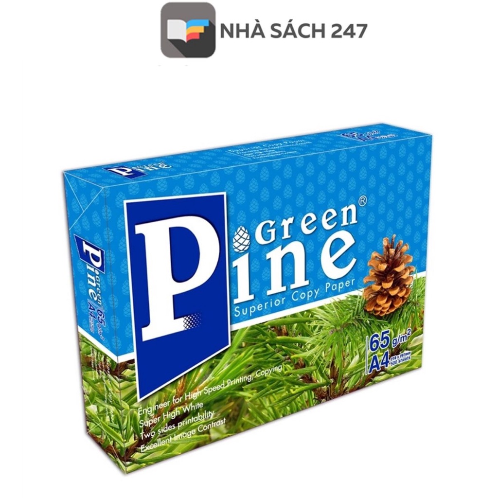 Giấy A4 Green Pine định lượng 65 gsm Bề mặt giấy láng bóng, mịn đáp ứng được nhu cầu in 2 mặt mà không bị nhăn, lem mực.