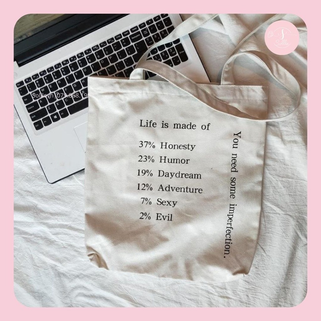 Túi tote Sollle vải canvas chữ Life, túi ulzzang vải bố mộc không nhuộm hóa chất - TO02