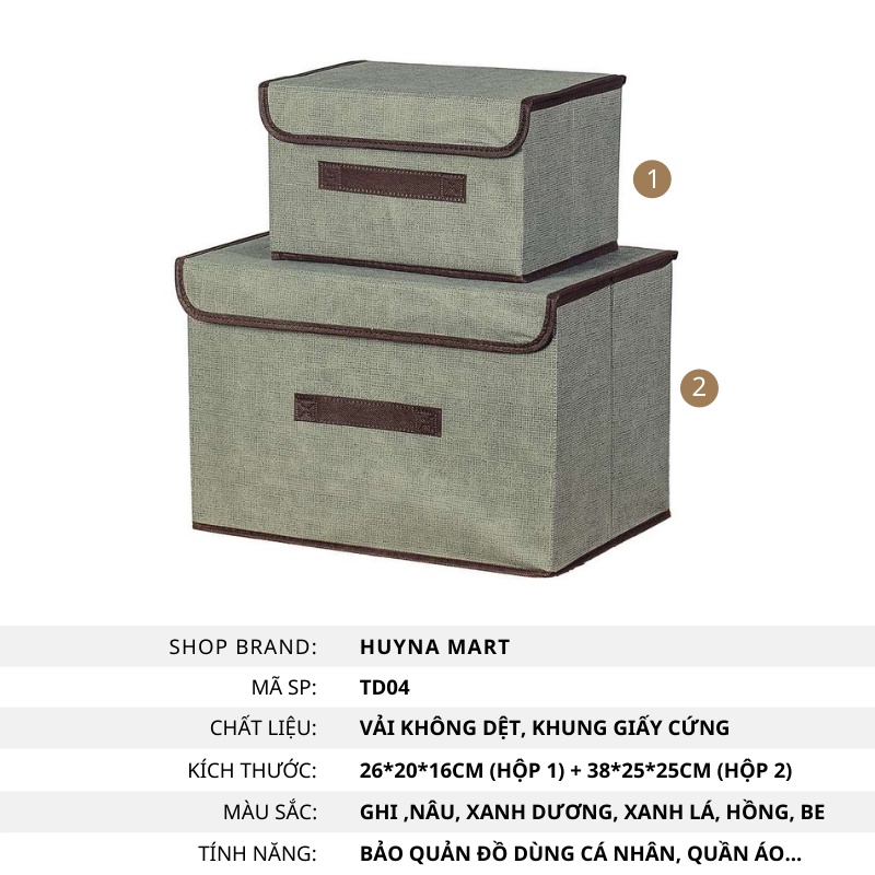 Bộ 2 Túi Vải Đựng Quần Áo Khung Cứng Phong Cách Hàn Quốc Huyna Mart (Hộp vừa + hộp lớn) TD04