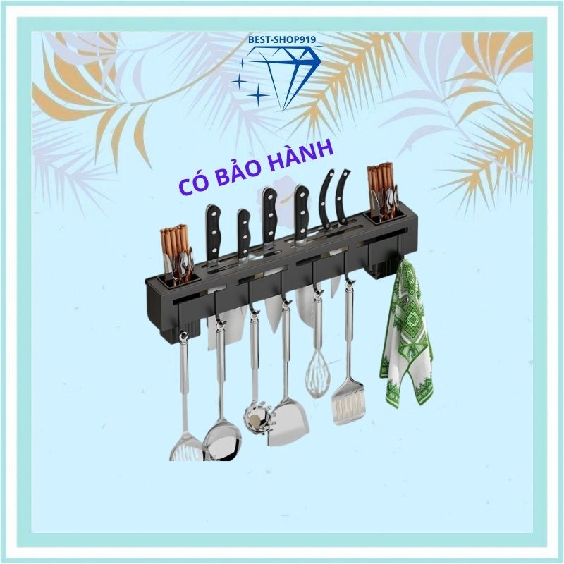 Kệ Gài Dao Kéo Dán Tường Bằng Thép Không Rỉ Sơn 4 Lớp Tĩnh Điện Có Móc Treo Giá Kệ Để Đồ Nhà Bếp Cao Cấp