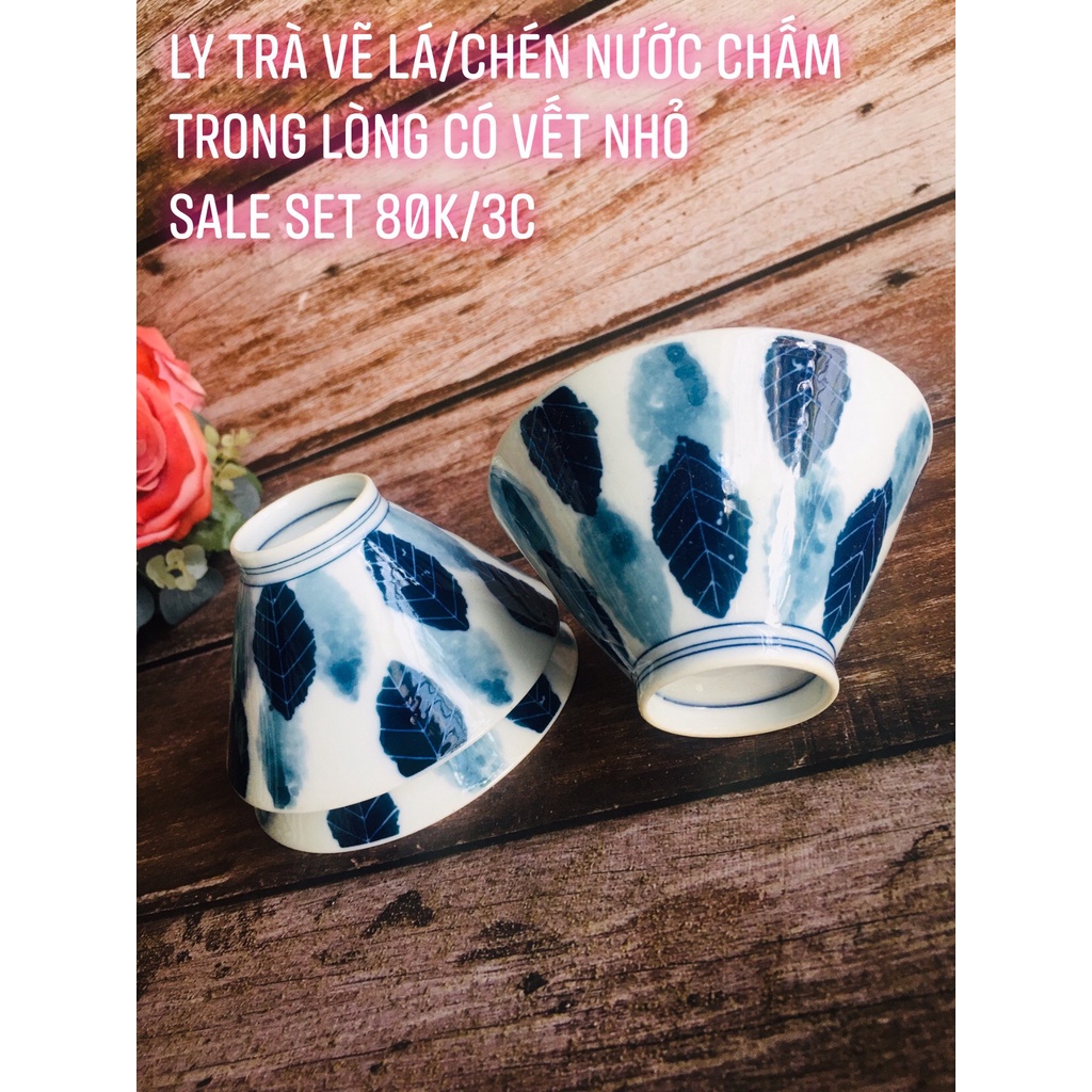 GỐM NHẬT - SET LY TRÀ HOA ĐÀO XANH XINH