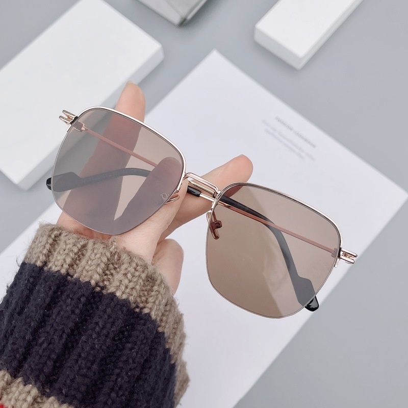 Kính Mát Gọng Kim Loại Tròng Nửa Gọng Màu Gradient Hồng Chống Ánh Sáng Xanh Thời Trang Hàn Quốc