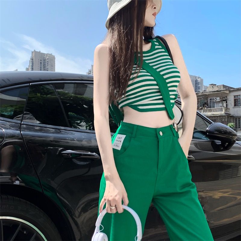 Set Áo Thun Sát Nách Và Chân Váy Sọc Ngang Thời Trang Dành Cho Nữ