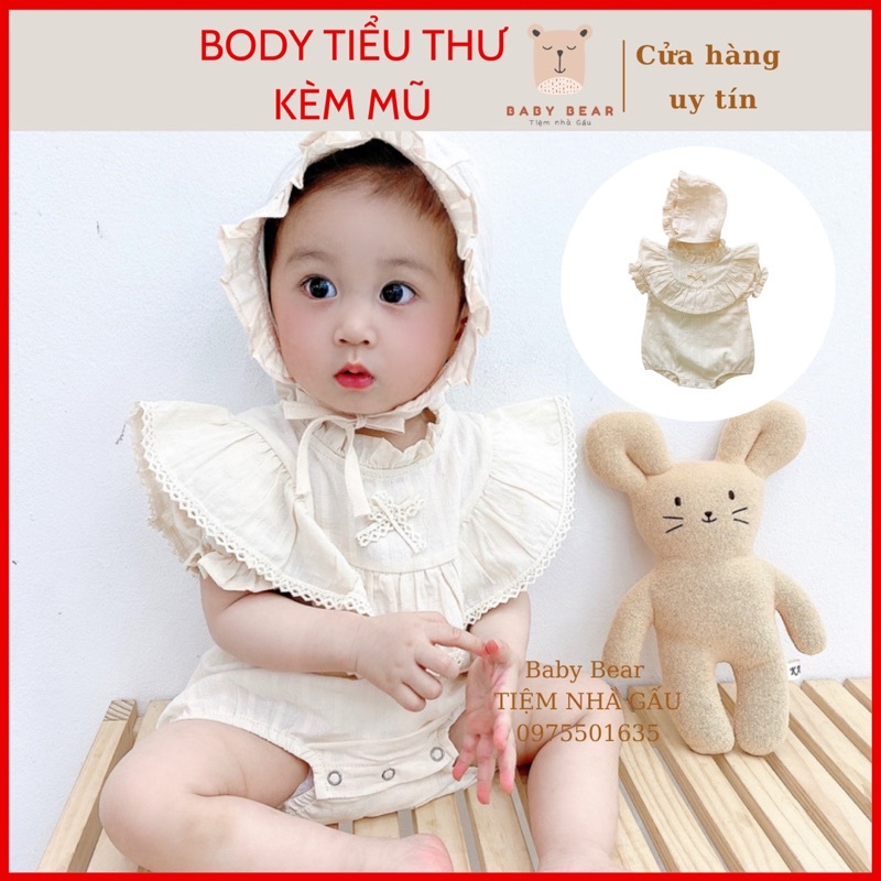 Body thô mát mềm cao cấp ngực xoè xếp ly kèm mũ tiểu thư bé gái